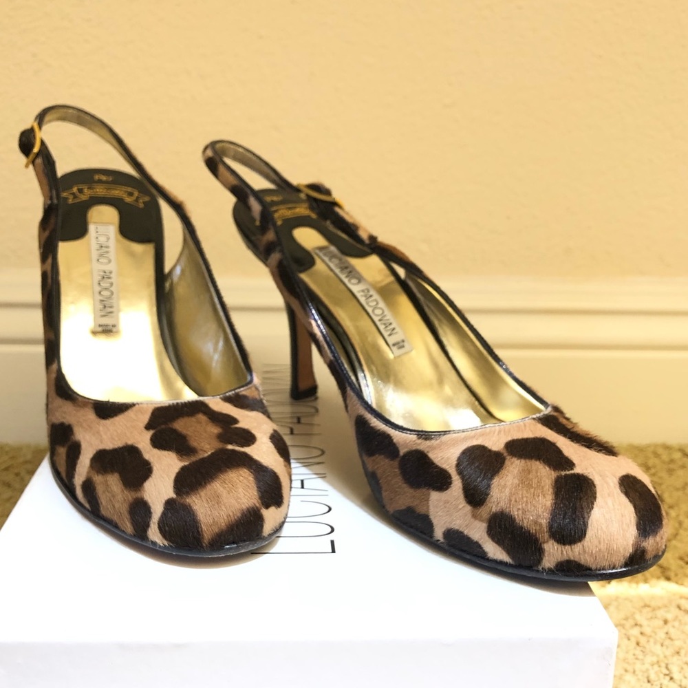Luciano Padovan stiletto heels animal print pony